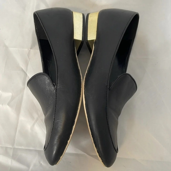 MICHAEL Michael Kors Black Genuine Leather Flat Loafers Gold Logo Heel Size 8M - Picture 6 of 13